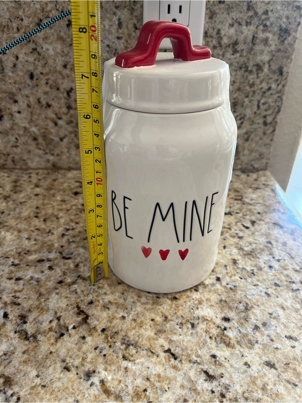 Rae Dunn Ceramic 'Be Mine' Canister Jar with Red Heart Lid Valentines